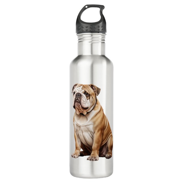 Charming English Bulldog Portrait - Adorable Canin Stainless Steel Water Bottle (Front)