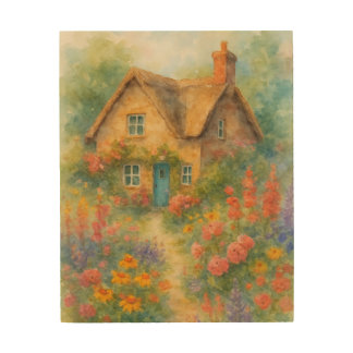Charming English Cottage Garden Watercolor Wood Wall Art