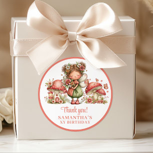 Charming Fairy Floral Girl Birthday Thank You Classic Round Sticker