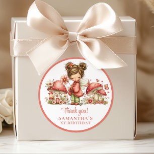 Charming Fairy Pink Floral Birthday Thank You Classic Round Sticker