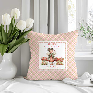 Charming Fairy Pink Flowers Girl Birthday Pillow