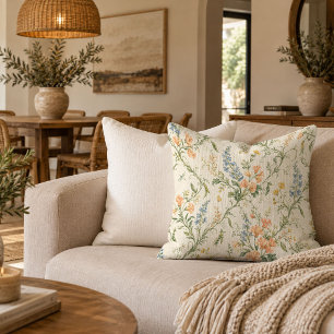 Charming Fall Cottagecore Flowers Pastel Throw Pil Pillow