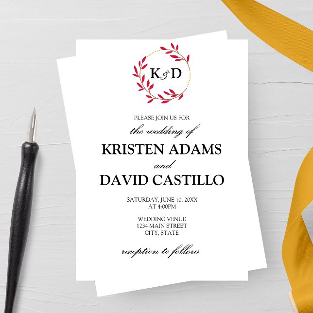 Charming Fall Leaf Monogram Wedding Invitation (Creator Uploaded)