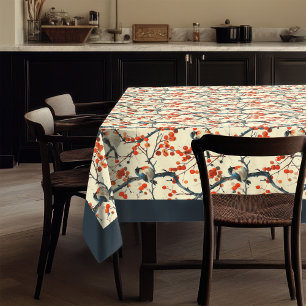 Charming Fall Tablecloth with Birds and Blossoms