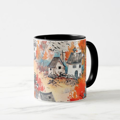 Charming Fall Village Mug _ Perfect for Autumn 