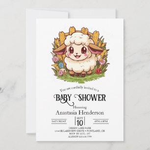 Charming Farmyard Sheep Baby Shower Invitation