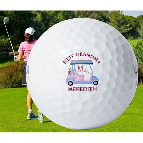 Charming Fem Golf Cart Best Grandma MonogramName Golf Balls