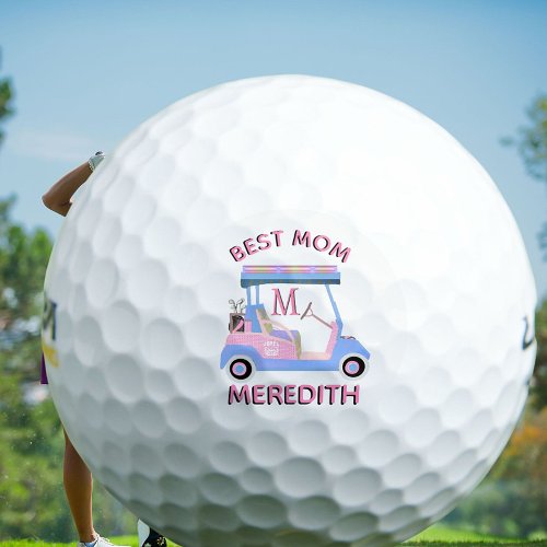 Charming Feminine Golf Cart Best Mom Monogram Name Golf Balls