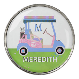 Charming Feminine Golf Cart Clubs Monogram Name  Golf Ball Marker