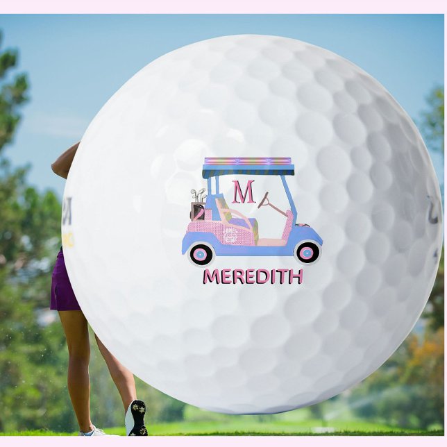 Charming Feminine Golf Cart Clubs Monogram Name Golf Balls (Creator Uploaded)