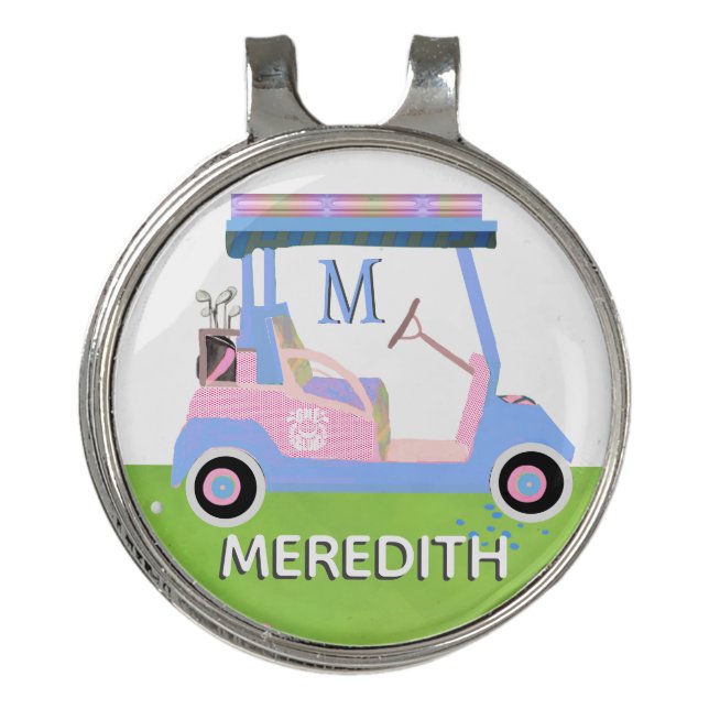 Charming Feminine Golf Cart Clubs Monogram Name  Golf Hat Clip (Front)