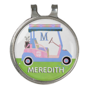 Charming Feminine Golf Cart Clubs Monogram Name  Hat Clip