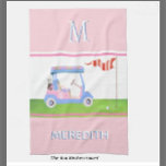 Charming Feminine Golf Cart Clubs Monogram Name  Kitchen Towel<br><div class="desc">MATCHING ITEMS ARE AVAILABLE IN THE COLLECTION ABOVE THIS DESCRIPTION (Golf Gal in Pink and Blue). This is a charming unique golf cart -- lovely in pink and blue with just a touch of glow on its "roof" -- tastefully done -- ready to run the course -- kitchen towel. Custom...</div>