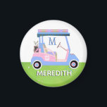Charming Feminine Golf Cart Clubs Monogram Name  Magnet<br><div class="desc">MATCHING ITEMS ARE AVAILABLE IN THE COLLECTION ABOVE THIS DESCRIPTION (Golf Gal in Pink and Blue). This is a charming unique golf cart -- lovely in pink and blue with just a touch of glow on its "roof" -- tastefully done -- ready to run the course -- magnet. Custom typography...</div>