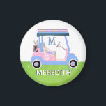 Charming Feminine Golf Cart Clubs Monogram Name  Magnet<br><div class="desc">MATCHING ITEMS ARE AVAILABLE IN THE COLLECTION ABOVE THIS DESCRIPTION (Golf Gal in Pink and Blue). This is a charming unique golf cart -- lovely in pink and blue with just a touch of glow on its "roof" -- tastefully done -- ready to run the course -- magnet. Custom typography...</div>