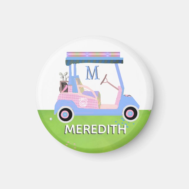 Charming Feminine Golf Cart Clubs Monogram Name  Magnet (Front)