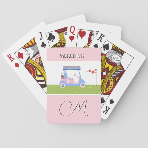 Charming Feminine Golf Cart Clubs Monogram Name Poker Cards