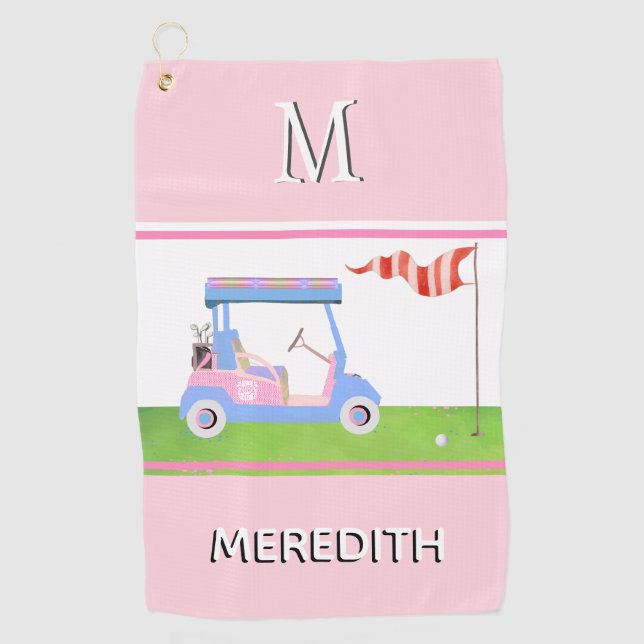 Charming Feminine Golf Cart Clubs Monogram Name  Towel (Front)