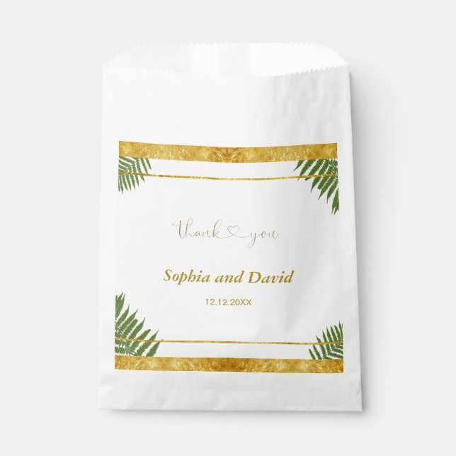 Charming Fern Leaves Gold Foil Wedding Custom  Favor Bag (Front)