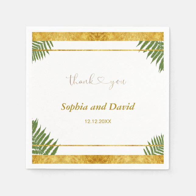 Charming Fern Leaves Gold Foil Wedding Custom  Napkins (Front)
