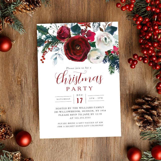 Charming Festive Flower Foliage Christmas Party   Invitation (Creator Uploaded)