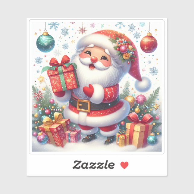 Charming Festive Red Christmas Sticker With Santa (Sheet)