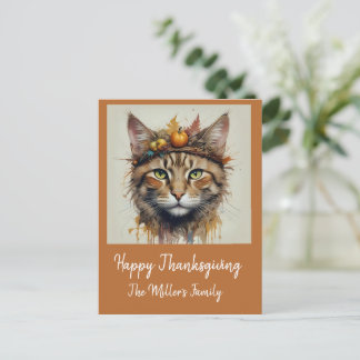 Charming festive Thanksgiving Cat in Disguise Holiday Postcard