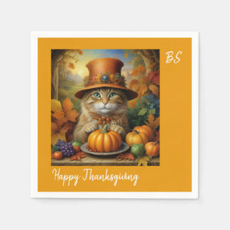 Charming festive Thanksgiving Cat in Disguise Napkins