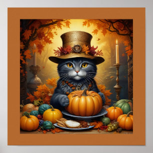 Charming festive Thanksgiving Cat in Disguise Poster