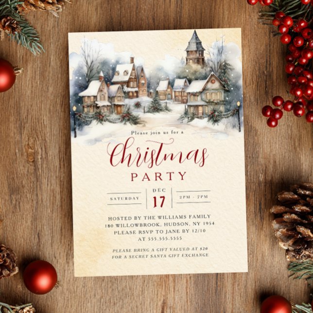 Charming Festive Village Christmas Party   Invitation (Creator Uploaded)
