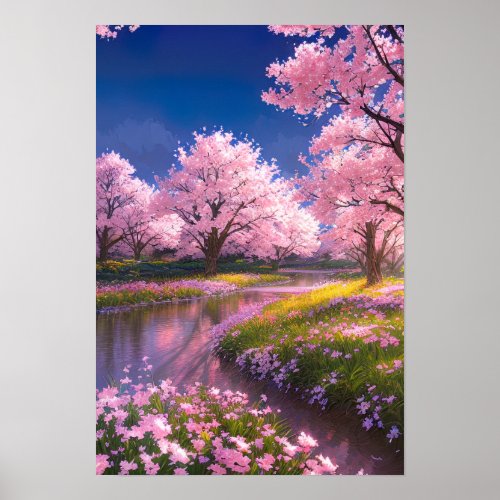 Charming Field and its Flowing Pink Delights Poster