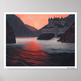 CHARMING FINE ART 'FRENCH CASTLE ON THE WATER' POSTER