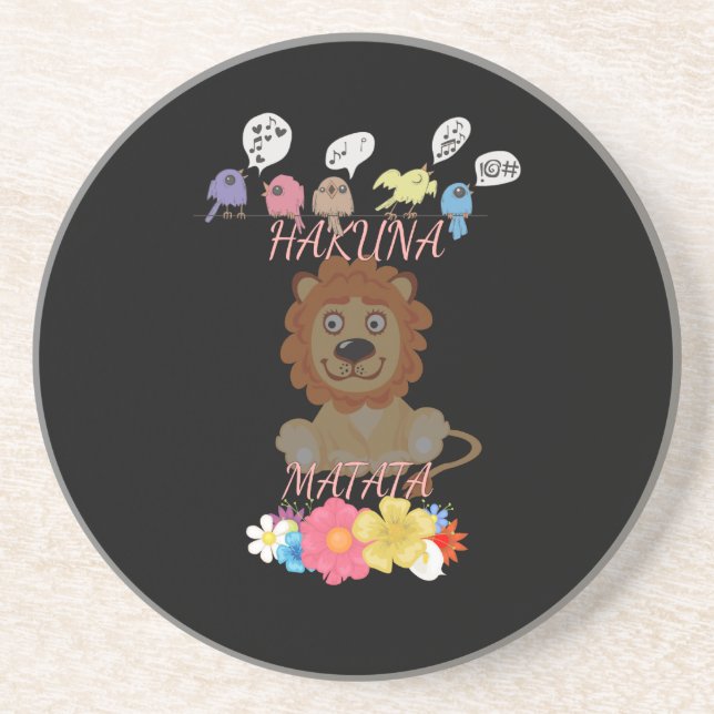 Charming "Flora and Fauna Hakuna Matata" Baby Lion Drink Coaster (Front)