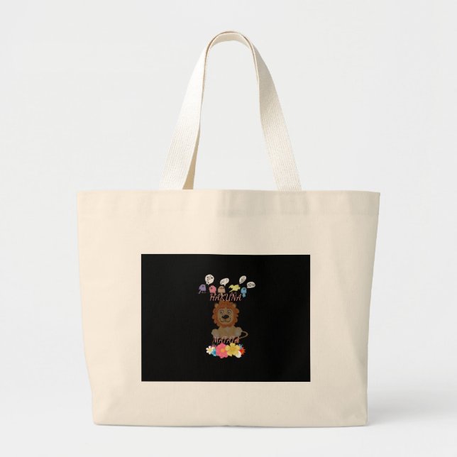 Charming "Flora and Fauna Hakuna Matata" Baby Lion Large Tote Bag (Front)