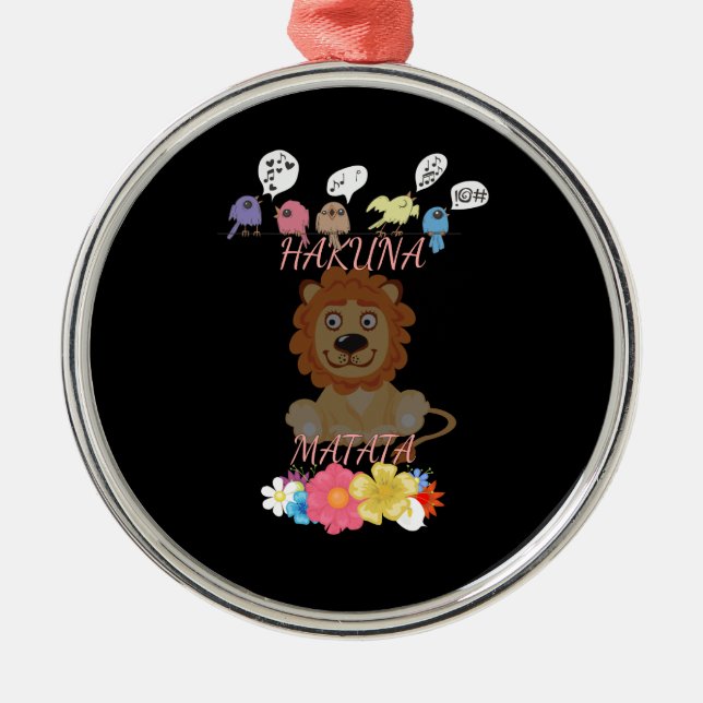 Charming "Flora and Fauna Hakuna Matata" Baby Lion Metal Ornament (Front)