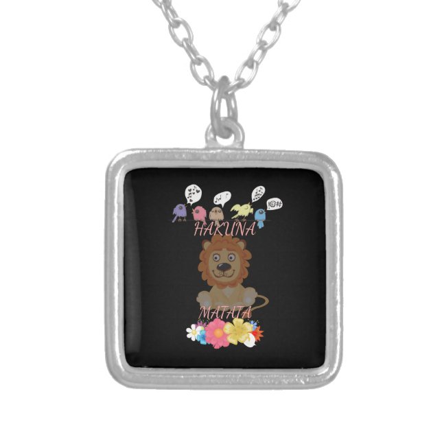 Charming "Flora and Fauna Hakuna Matata" Baby Lion Silver Plated Necklace (Front)