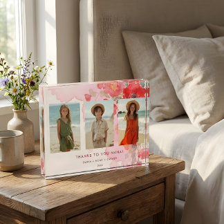 Charming Floral 3-Photo Collage Family Keepsake Photo Block
