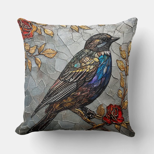 Charming Floral Bird with Nature Inspired Throw Pillow (Front)