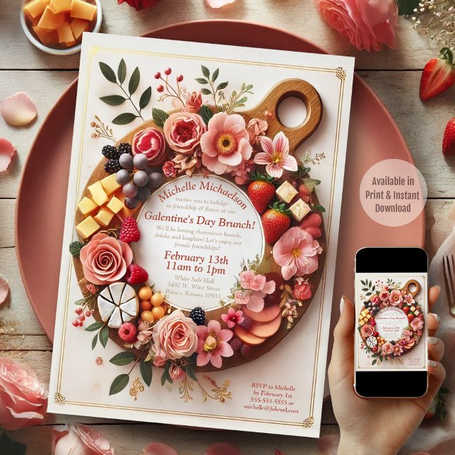Charming Floral Charcuterie Galentine's Day Party  Invitation (Galentine's Day Charcuterie Board)