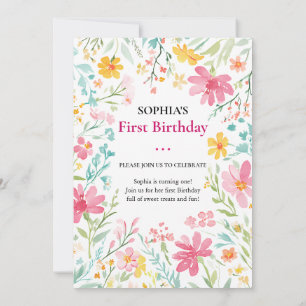Charming Floral First Birthday Invitation