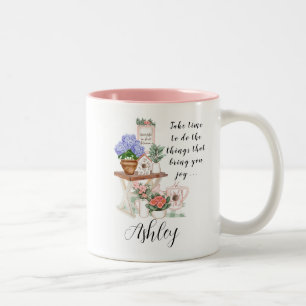 Charming Floral First Name Motivational Two-Tone Coffee Mug
