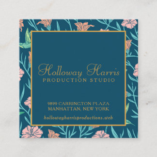 Charming Floral & Hummingbird Pattern  Square Business Card