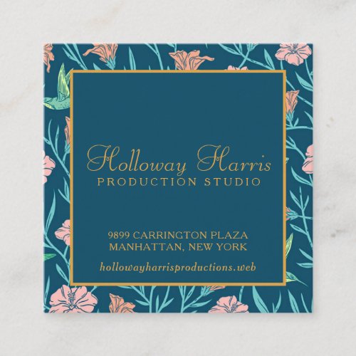 Charming Floral  Hummingbird Pattern  Square Business Card