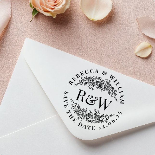 Charming Floral Monogram Self-Inking Save The Date Stamp (Creator Uploaded)