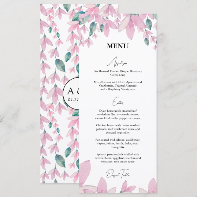 Charming Floral Pink Wisteria Menu (Front/Back)