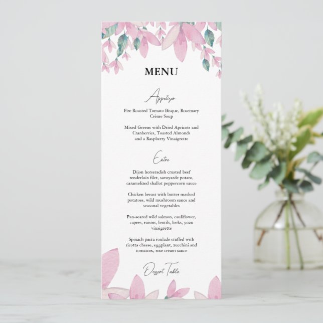Charming Floral Pink Wisteria Menu (Standing Front)