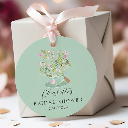 Charming Floral Tea Bridal Shower Favor Gift Tag