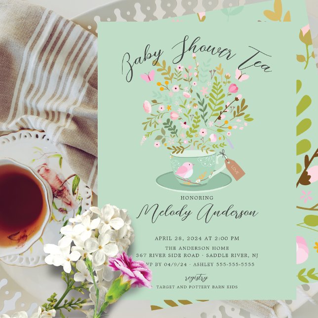 Charming Floral Tea Party Baby Shower Invitation (Creator Uploaded)