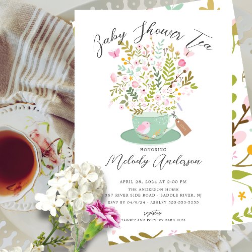 Charming Floral Tea Party Baby Shower Invitation