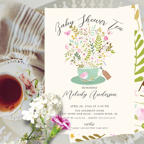 Charming Floral Tea Party Baby Shower Invitation